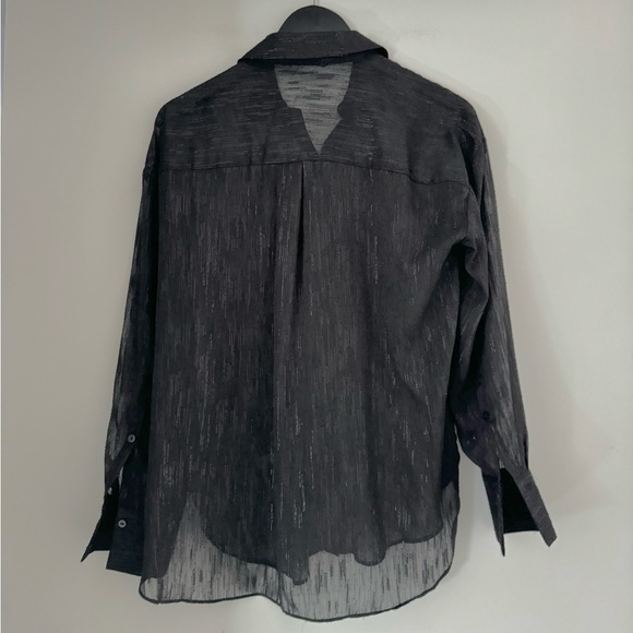 Zara Black Semi Sheer Shirt with Metallic Threads - Picture 7 of 9